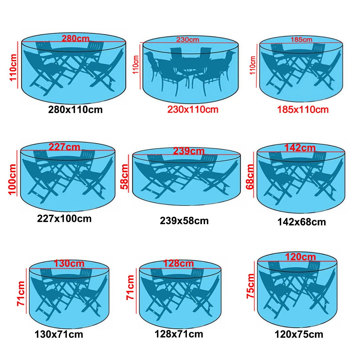 Round Patio Furniture Covers,210D Heavy Duty Outdoor Furniture Covers Table Cover of Windproof, Waterproof, Anti-UV for Garden