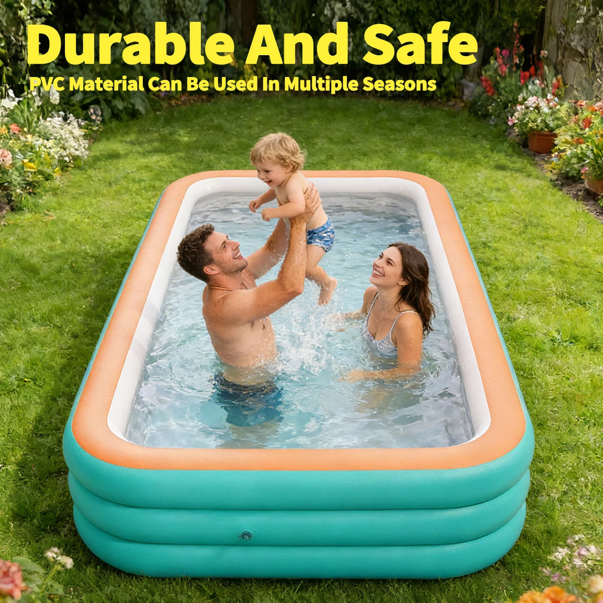 1PC Inflatable Pools Durable Family Swimming Pool for Backyard, Garden or Indoor (Green)