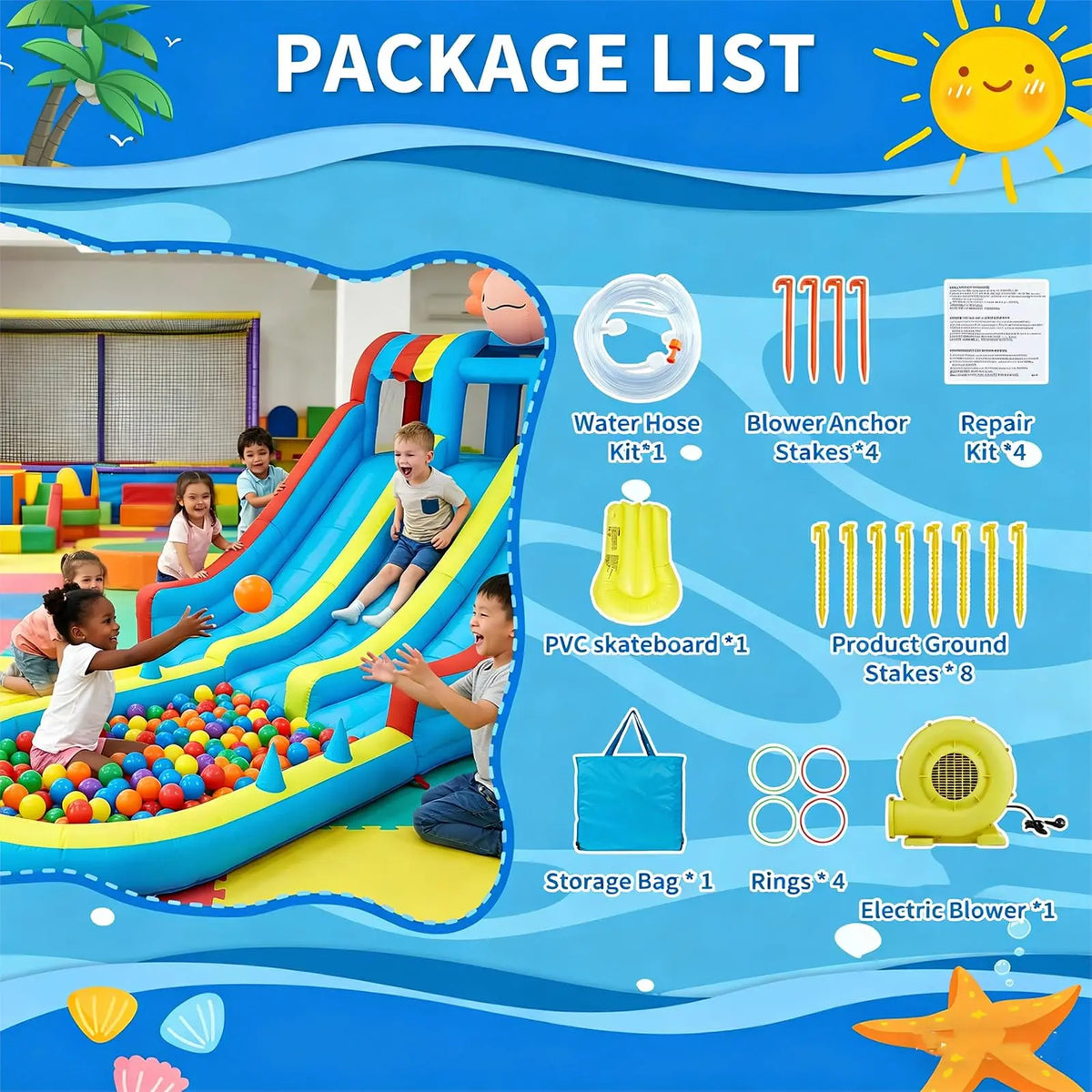 Inflatable Water Slide Bounce House for Kids 3-10, 8 in 1 Dual Slides Water Park Bouncy Castle with Blower, Jump House for Indoor Outdoor Backyard Birthday Holiday Party, Adorable Axolotl Theme