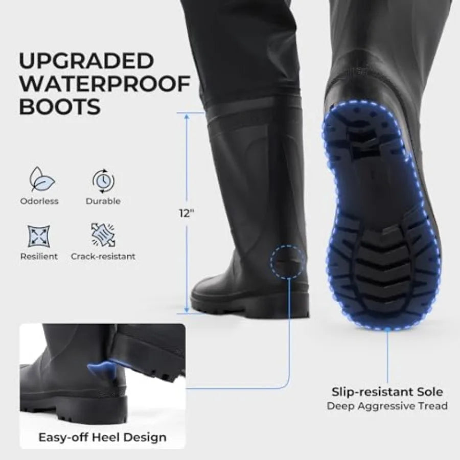 WaveWalker Waist Waders for Men, 0% Waterproof RipShield Fabric, Slip-Resistant Boots, Moisture-Wicking Insoles
