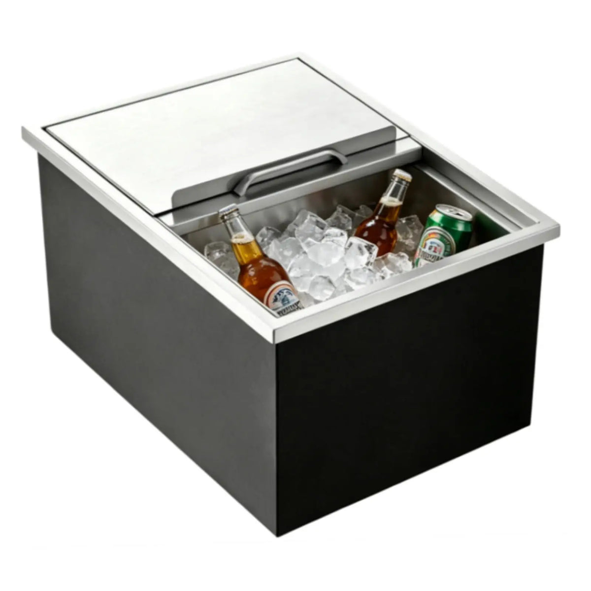 Drop-in Ice Chest, Large Capacity Stainless Ice Bin with Lid & Drain-Pipe Set, Commercial Grade Insulated Ice Bucket for Cold Wine Beer, Non-Electric 24H Cold Retention for Outdoor Kitchen&Bar