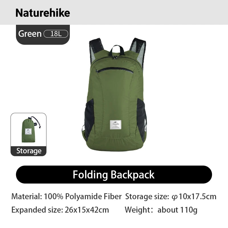 Naturehike 18L Portable Foldable Backpack Lightweight Shoulder Bags Camping Travel Backpack Men Women Outdoor Hiking Backpack