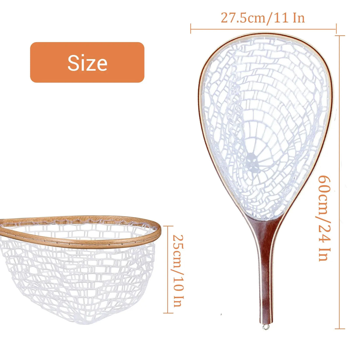 Fishing Net for Trout, Fly Fishing Net with Soft Rubber Mesh, Wooden Handle Fishing Net for Freshwater & Saltwater Fishing, Catch and Release, Gift for Anglers & Fly Fishing Enthusiasts