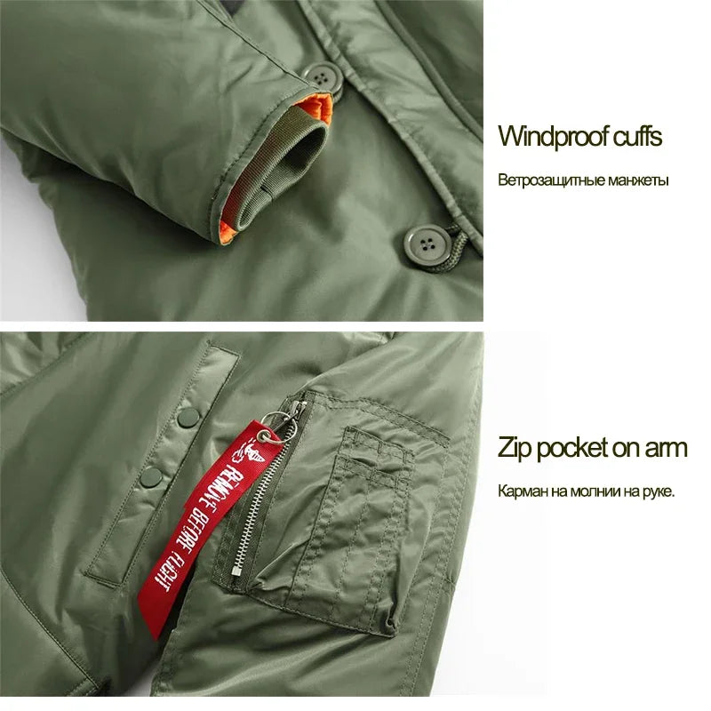 N3B Military Jacket Plus Size Fur Hood Long Waterproof Pilot Windproof Air Force Winter Parka Thick Men Outwear Coat USA Size
