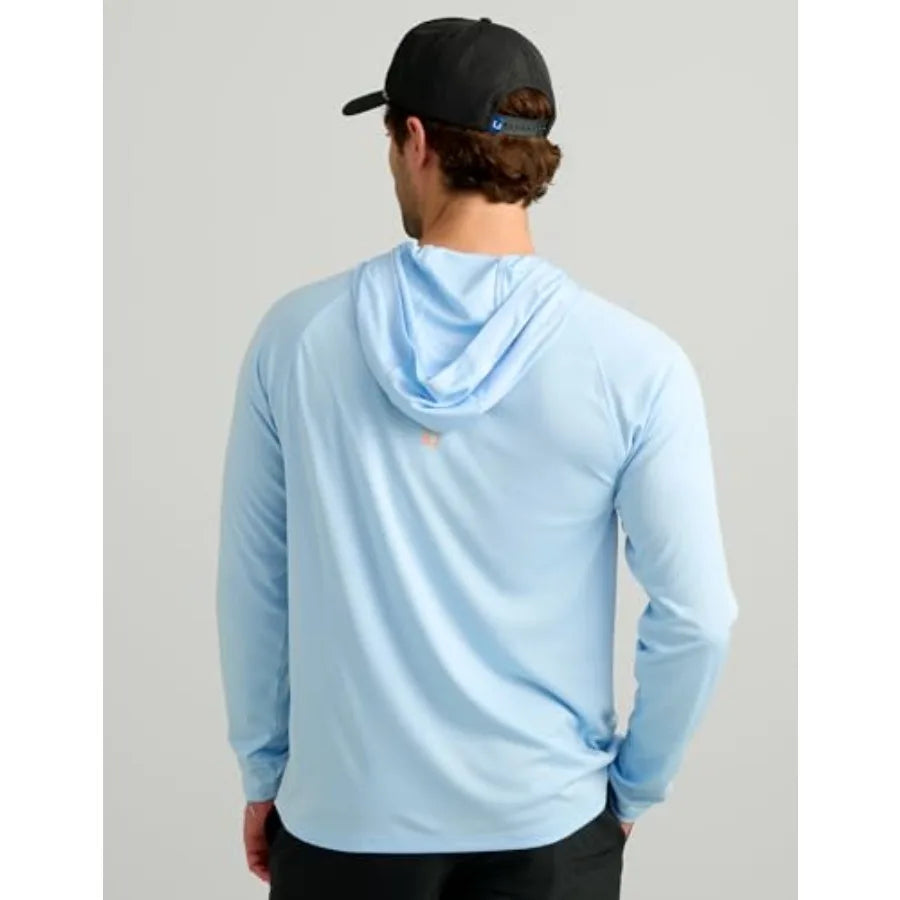 Mens Pursuit Vented Long Sleeve Hoodie for fishing, polyester mesh blend, navy blue, breathable and sun-protective