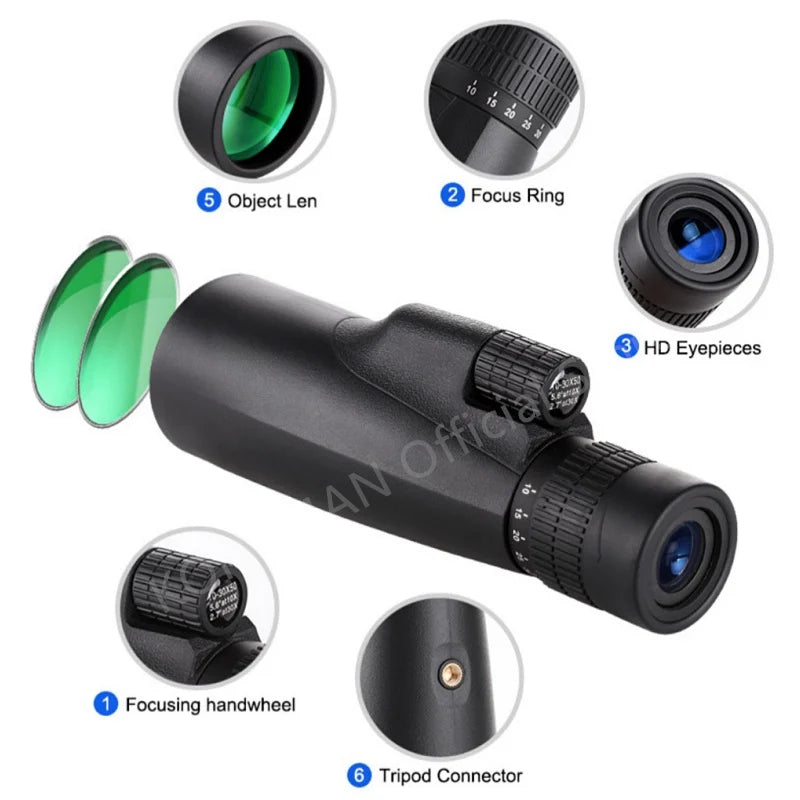 10-30x50 Zoom Monocular BKA4 Long-range Sight Powerful Telescope Glasses for Hunting Camping and Tourism