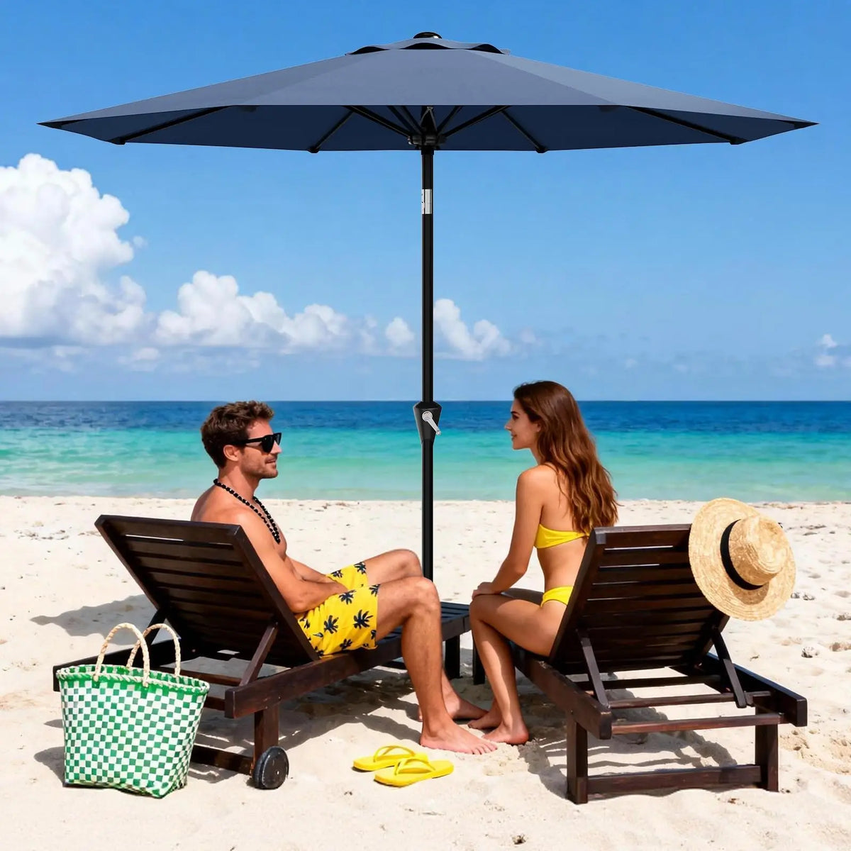 10FT Outdoor Patio Umbrella, Table Umbrella with Crank & Push Button Tilt, 8 Strong Ribs, Water Resistant & UV Protection for Garden Pool Deck Backyard Market (Navy Blue)