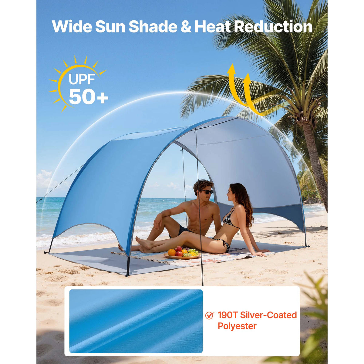 SucceBuy Beach Tent Sun Shelter for 3/4 Person UPF 50+ Protection Portable Sun Shade Canopy for Camping Fishing Outdoor Picnic