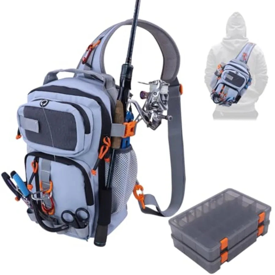 Fishing Backpack Tackle Storage Bag with 2 Tackle Boxes, Lightweight Outdoor Water-Resistant Fishing Shoulder Bag with Rod Hold