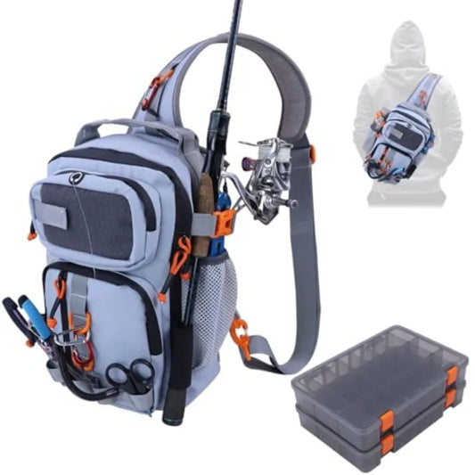 Fishing Backpack Tackle Storage Bag with 2 Tackle Boxes, Lightweight Outdoor Water-Resistant Fishing Shoulder Bag with Rod Hold