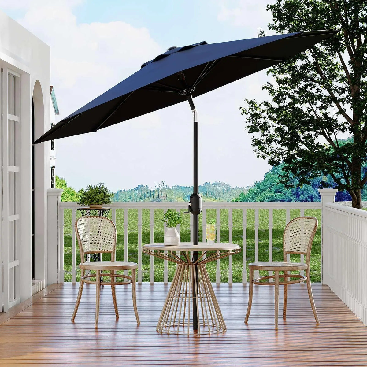 9FT Patio Umbrella 8 Sturdy Ribs Outdoor Table Umbrella, Navy Blue | Crank Lift & Push Button Tilt - Market Umbrella for Pool, Deck, Yard, Garden