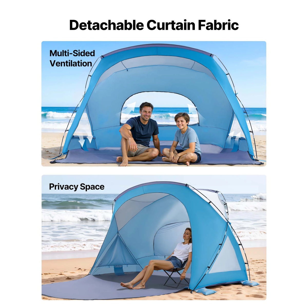 VEVOR Beach Tent Sun Shelter for 6 Person UPF 50+ Protection Portable Sun Shade Canopy with Carrying Bag for Family Camping