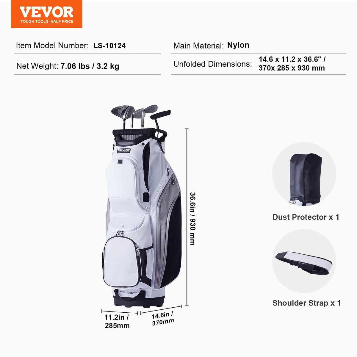 VEVOR Golf Cart Bag w/ 14 Way Organizer Divider Top Pockets Premium Cart Bag Durable Golf Bags with Handles&Detachable Straps