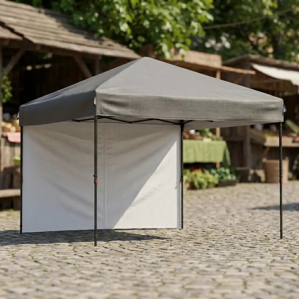 10'x10' Instant Pop Up Canopy with Single Sidewall, One Push Setup, 3 Height Settings, Wheeled Bag and 4 Sand Weight Bags