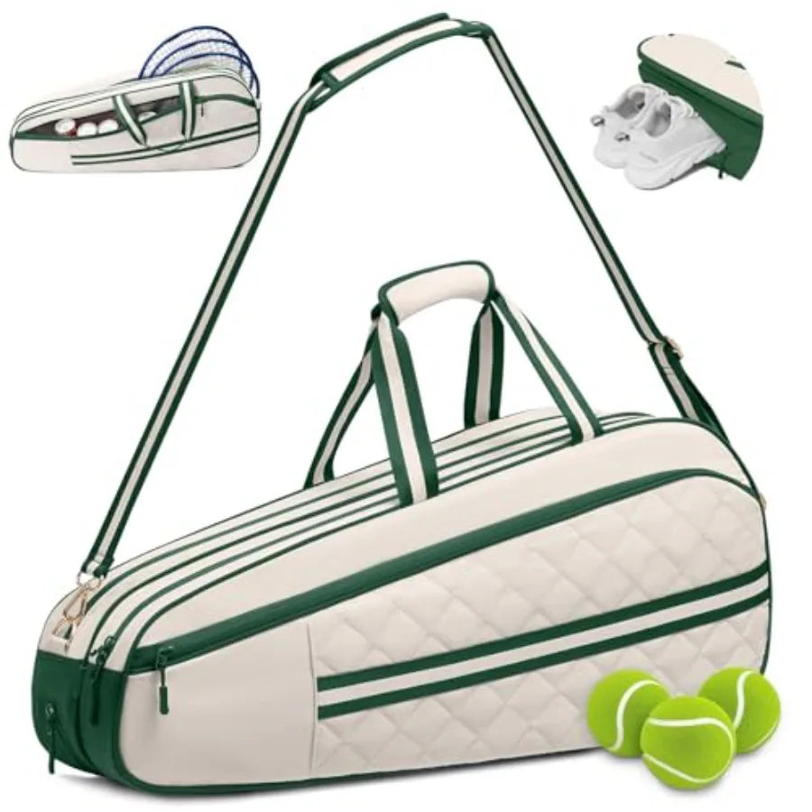 Tennis Bag for Women and Men, 3-6 Rackets Tennis Racket Bag with Shoe Compartment and Insulated Pocket, Water-Resistant Gym Bag