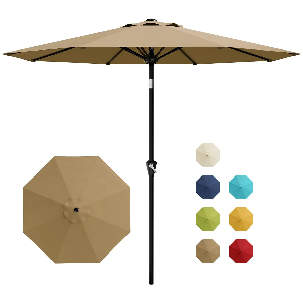 10FT Patio Umbrella - Outdoor Table Umbrella with Smooth Crank Lift, Push Button Tilt and 8 Sturdy Ribs - Market Umbrella UV Protection Waterproof for Pool, Deck, Yard, Garden (khaki)