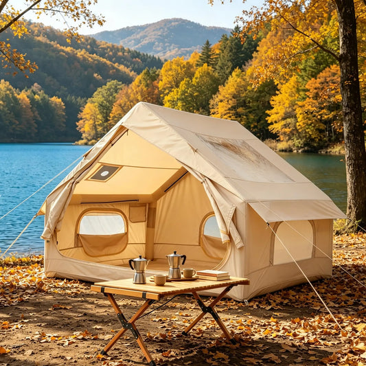 Inflatable Tent for Camping, Waterproof Air Glamping Tent with Skylight, Blow Up Tent with Stove Jack, Family Camping, Glamping & 4-Season Outdoor Use, 2-6 Person