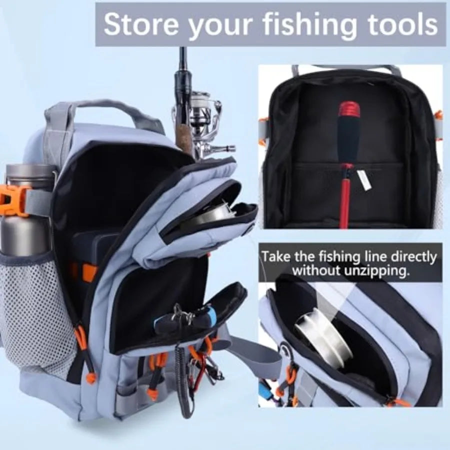 Fishing Backpack Tackle Storage Bag with 2 Tackle Boxes, Lightweight Outdoor Water-Resistant Fishing Shoulder Bag with Rod Hold