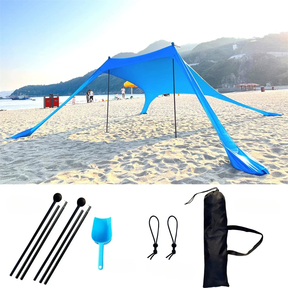 Beach Tent Sun Shelter with UPF 50+ UV Protection,Beach Canopy Sun Shade with Sandbags,Poles and Ground Pegs and Anti-Wind Ropes