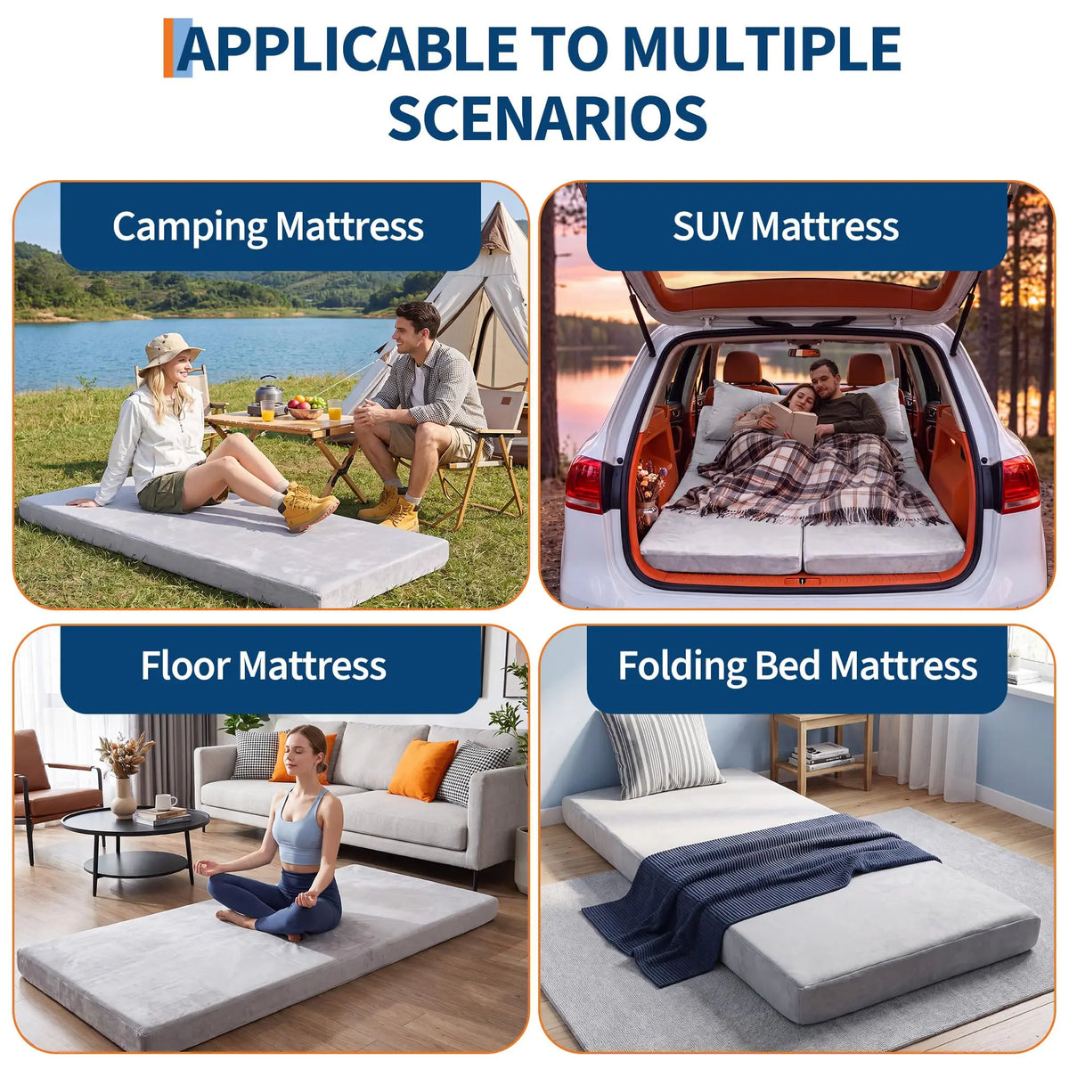 Memory Foam Camping Mattress Pad, Roll Up Sleeping Pad 3 Inch Thick