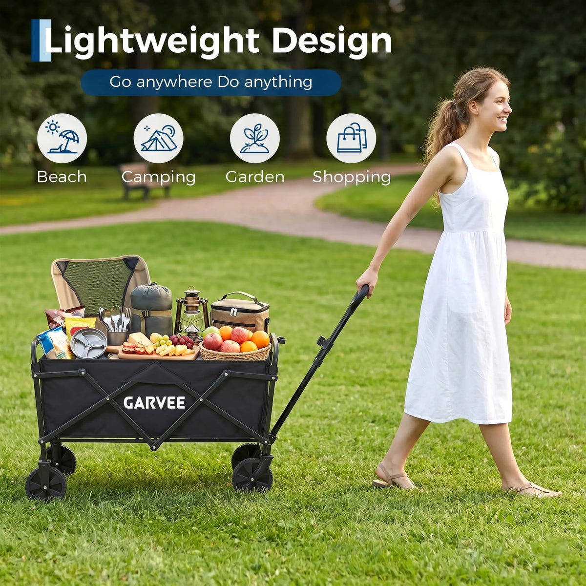 Collapsible Wagon with Wheels, 220 lbs Wagons Carts Foldable Wagon Cart with Flexible Handle, Lightweight Portable Folding Utility Grocery Shopping Cart for Grocery Sports Garden Camping