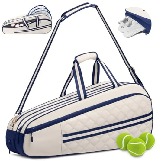 Tennis Bag for Women and Men, 3-6 Rackets Tennis Racket Bag with Shoe Compartment and Insulated Pocket, Water-Resistant Gym Bag