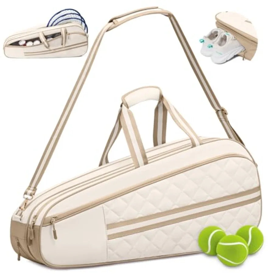 Tennis Bag for Women and Men, 3-6 Rackets Tennis Racket Bag with Shoe Compartment and Insulated Pocket, Water-Resistant Gym Bag