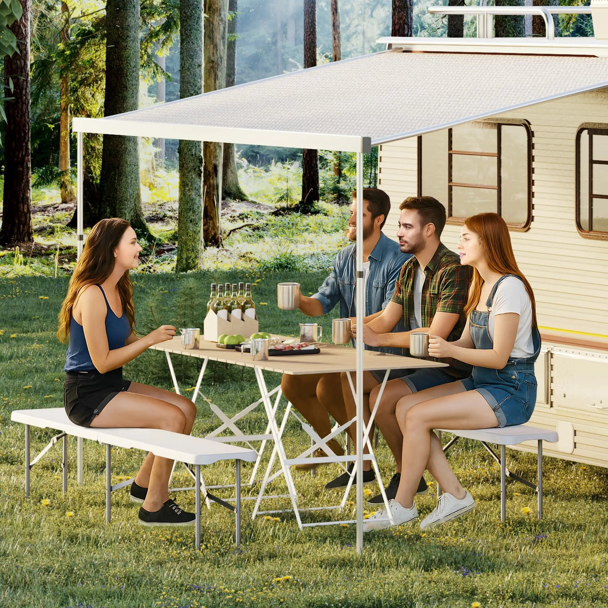 2-Pack 6-Foot Portable Folding Bench, Heavy Duty HDPE Bench Top & Steel Frame, Foldable Outdoor Bench with Carry Handle for Picnic Camping Sports Events (White)