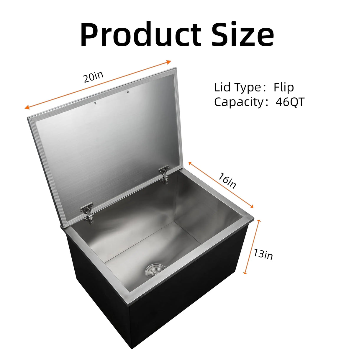 Drop-in Ice Chest, Large Capacity Stainless Ice Bin with Lid & Drain-Pipe Set, Commercial Grade Insulated Ice Bucket for Cold Wine Beer, Non-Electric 24H Cold Retention for Outdoor Kitchen&Bar