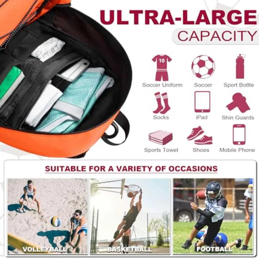 Soccer Backpack, Separate Cleat Compartment Football, Volleyball, Handball, nylon fabrics, lightweight