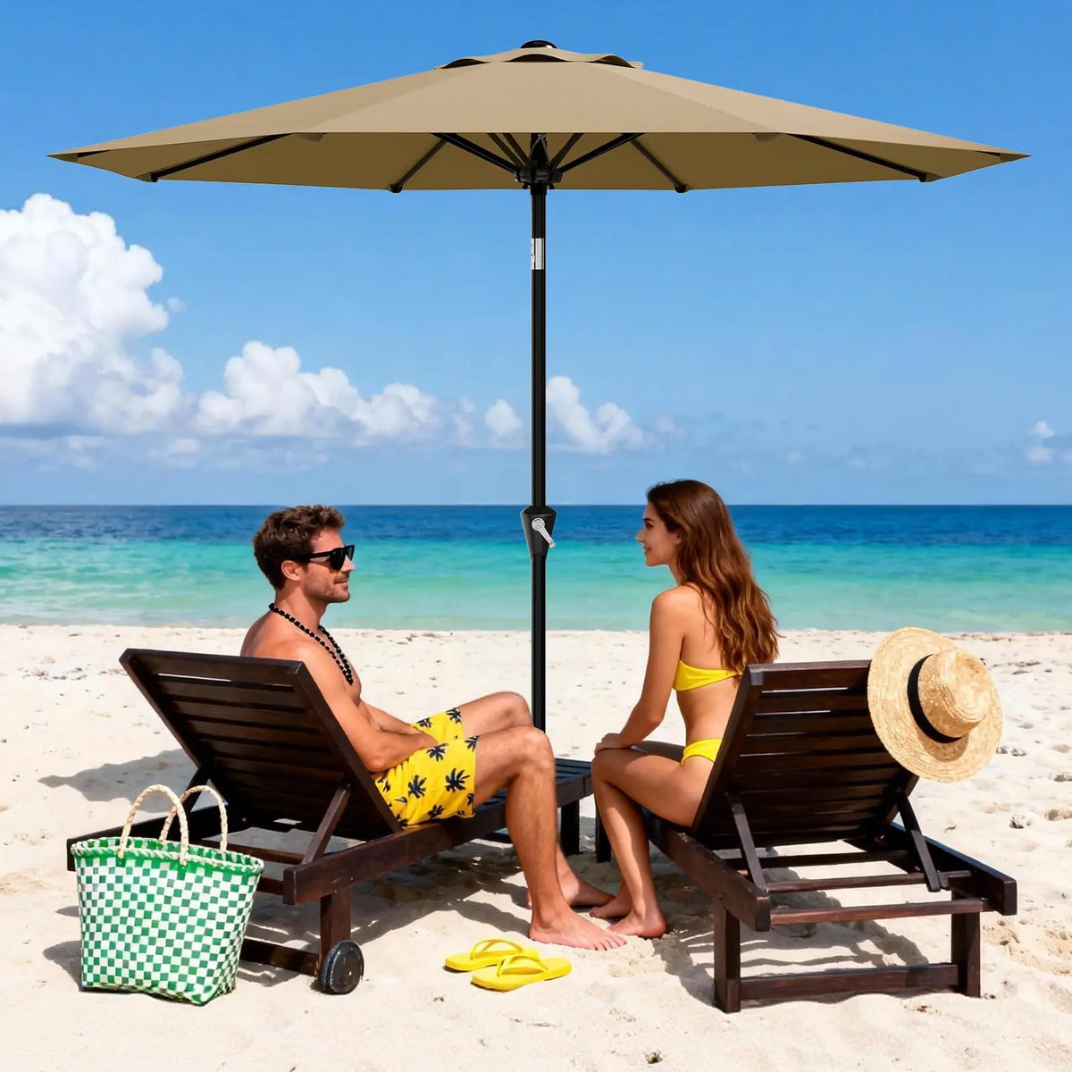 10FT Patio Umbrella - Outdoor Table Umbrella with Smooth Crank Lift, Push Button Tilt and 8 Sturdy Ribs - Market Umbrella UV Protection Waterproof for Pool, Deck, Yard, Garden (khaki)