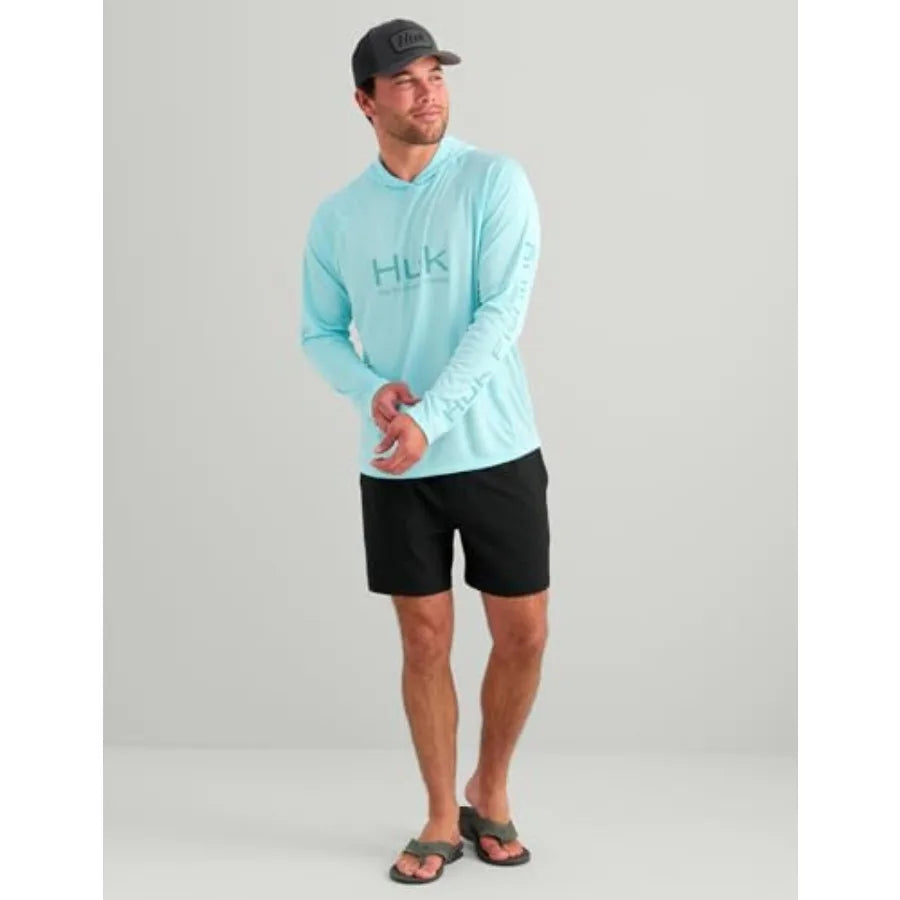 Mens Pursuit Vented Long Sleeve Hoodie, Fishing Shirt with Hood Quick-Dry Polyester, Navy Blue, UV Protection Breathable Ventil