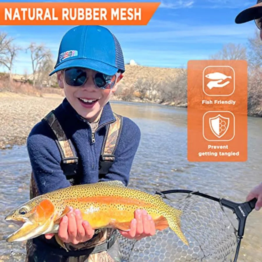 Fly Fishing Net, Bass Trout Landing Net, Folding Fishing Nets Fresh Water, Safe Fish Catching or Releasing
