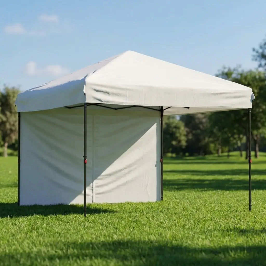 10'x10' Instant Pop Up Canopy with Single Sidewall, One Push Setup, 3 Height Settings, Wheeled Bag and 4 Sand Weight Bags