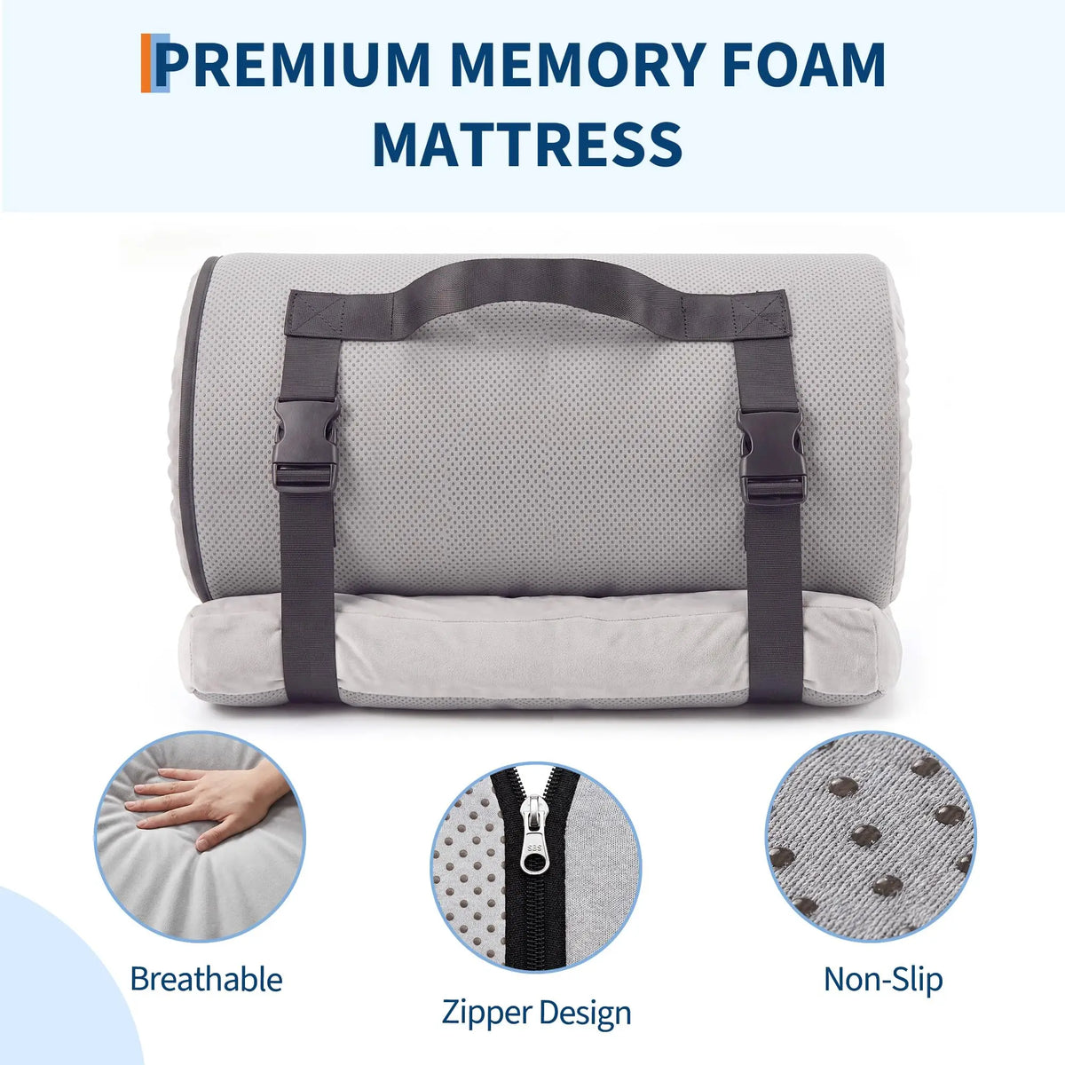 Memory Foam Camping Mattress Pad, Roll Up Sleeping Pad 3 Inch Thick