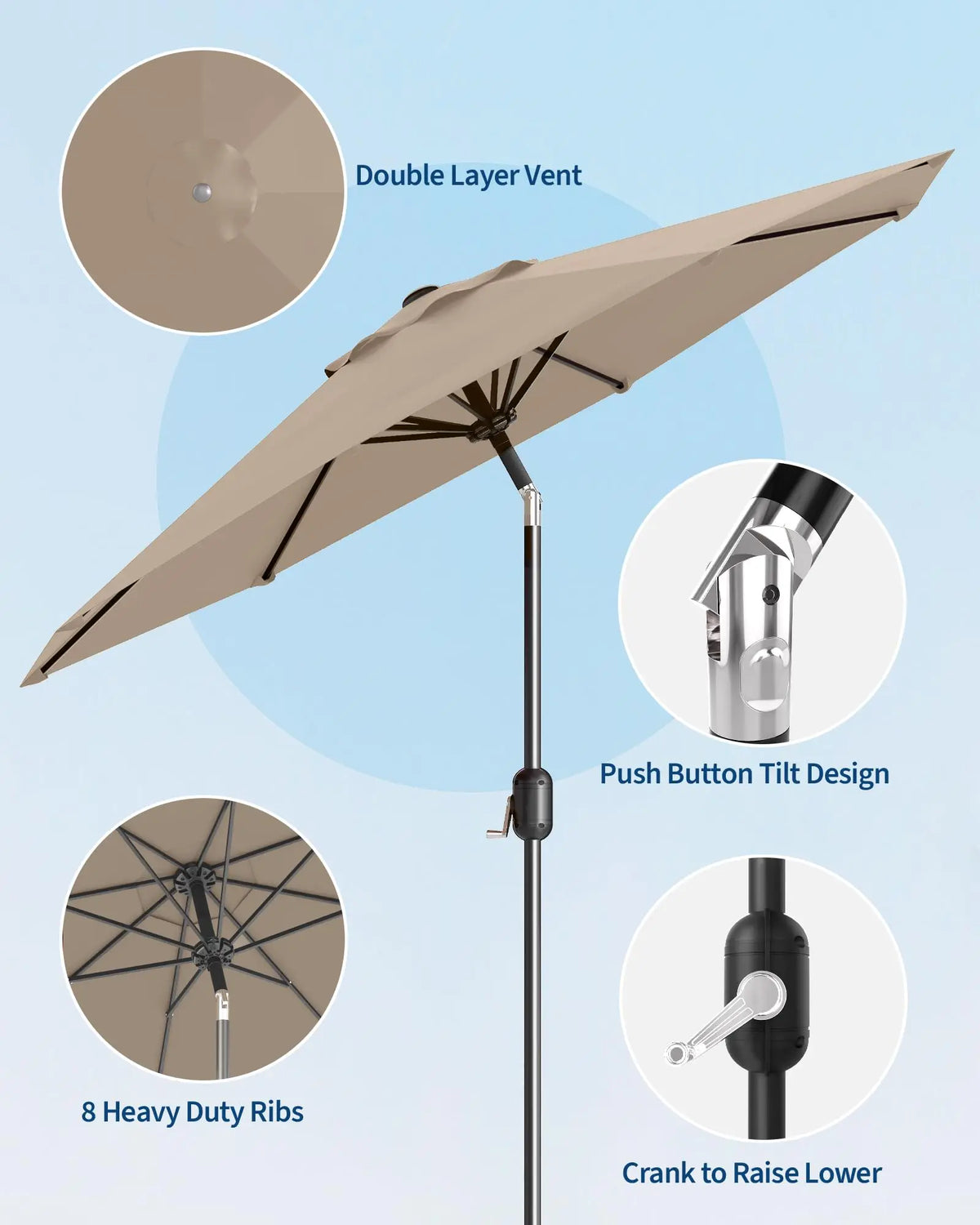 9FT Patio Umbrella Outdoor with Crank & Tilt, Waterproof UV Resistant Sun Shade for Table with 4-6 Chairs, Fiberglass Ribs for Backyard, Pool, Restaurant