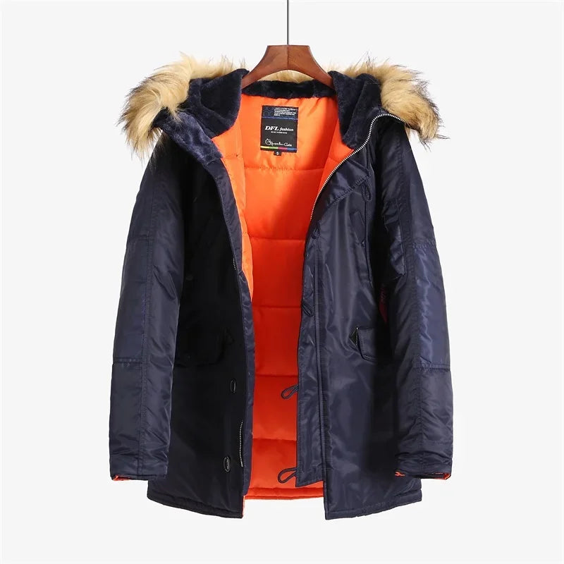 N3B Military Jacket Plus Size Fur Hood Long Waterproof Pilot Windproof Air Force Winter Parka Thick Men Outwear Coat USA Size