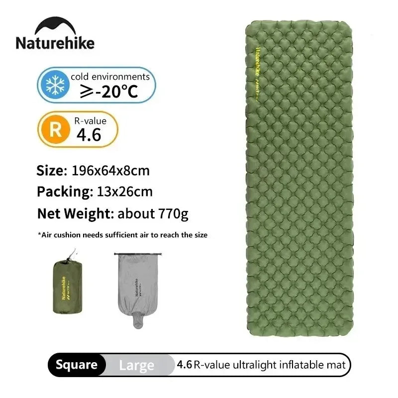 Naturehike Ultralight Sleeping Pad Insulated Inflatable Sleeping Pad R4.6 Inflatable Air Mat 4 Seasons Outdoor Camping Air Mattress