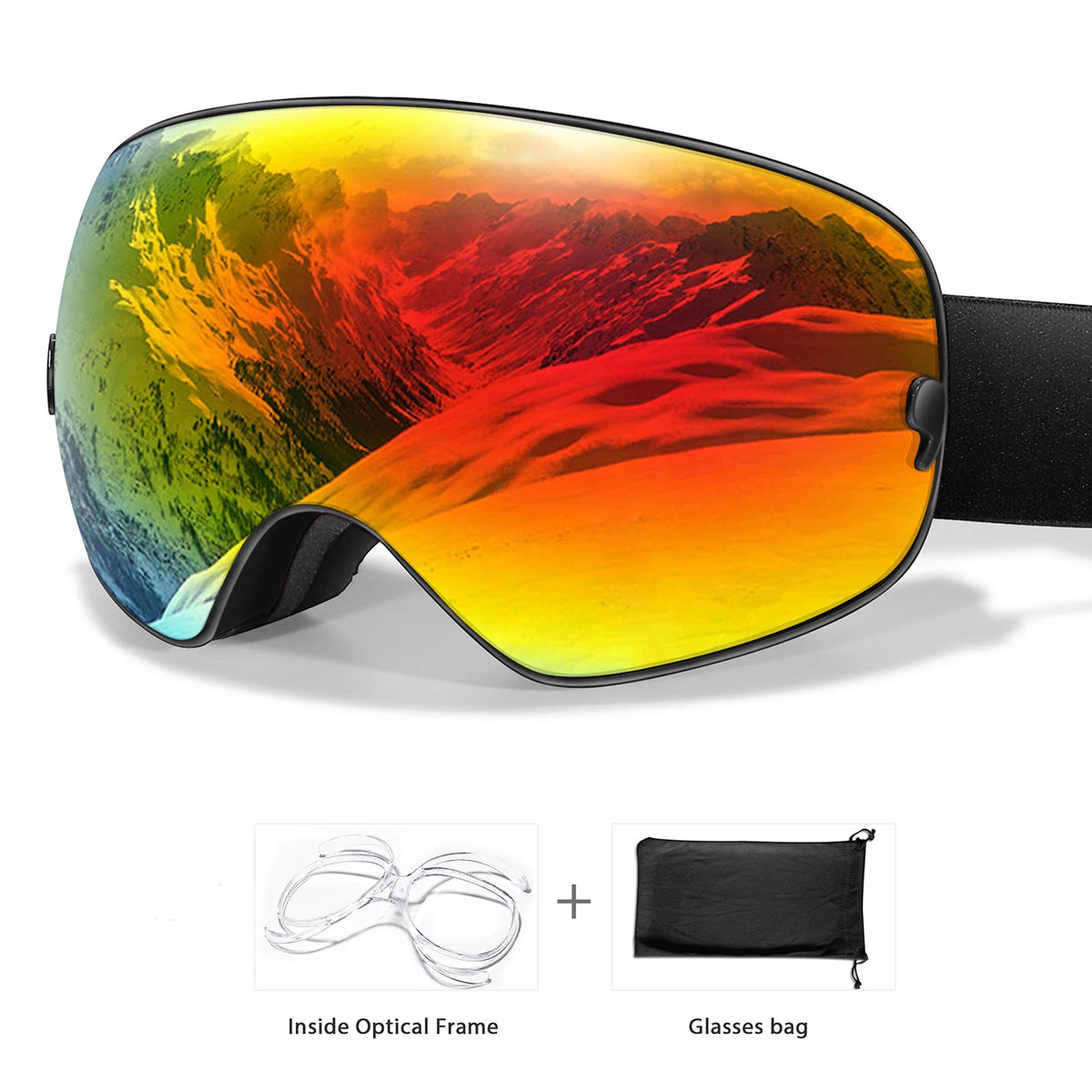 Winter Outdoor SKI Goggles Men And Women Teen, Free Optical Frame and Bag, UV400 Anti-Fog Snowboard Eyewear, Charistmas Gifts