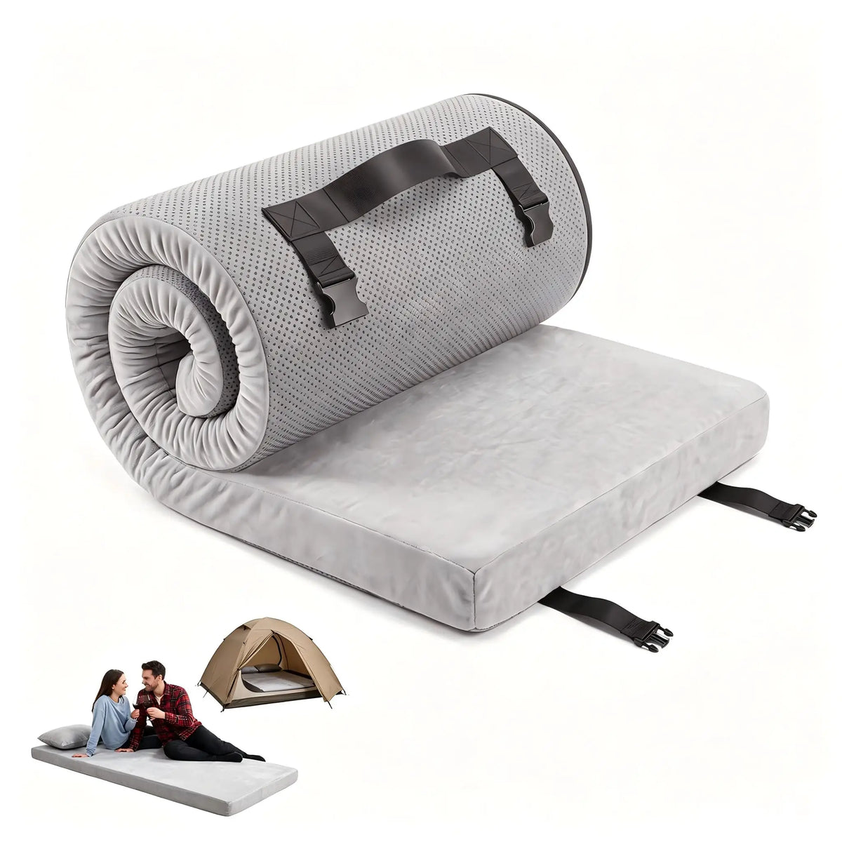 Memory Foam Camping Mattress Pad, Roll Up Sleeping Pad 3 Inch Thick