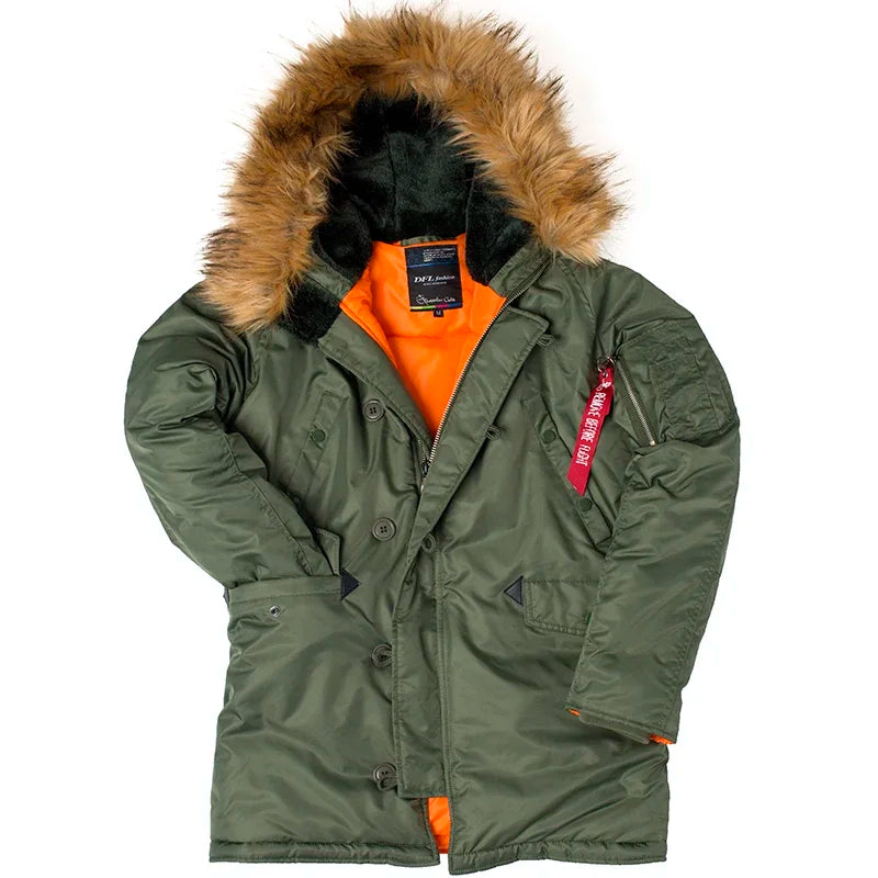 N3B Military Jacket Plus Size Fur Hood Long Waterproof Pilot Windproof Air Force Winter Parka Thick Men Outwear Coat USA Size
