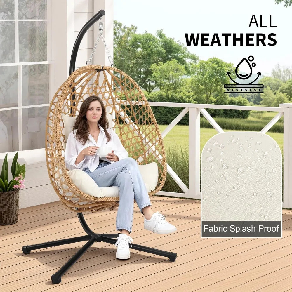 Egg Chair with Stand, Patio Wicker Hanging Chair, Hammock Swing, 350LBS for Bedroom, Balcony, Garden