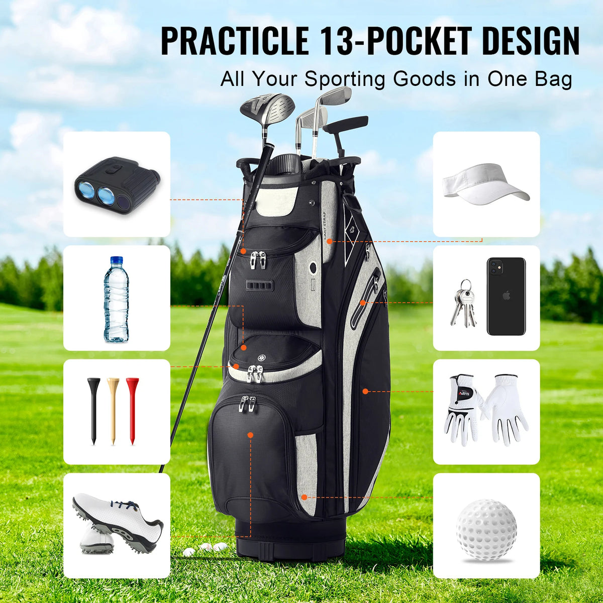 VEVOR Golf Cart Bag w/ 14 Way Organizer Divider Top Pockets Premium Cart Bag Durable Golf Bags with Handles&Detachable Straps
