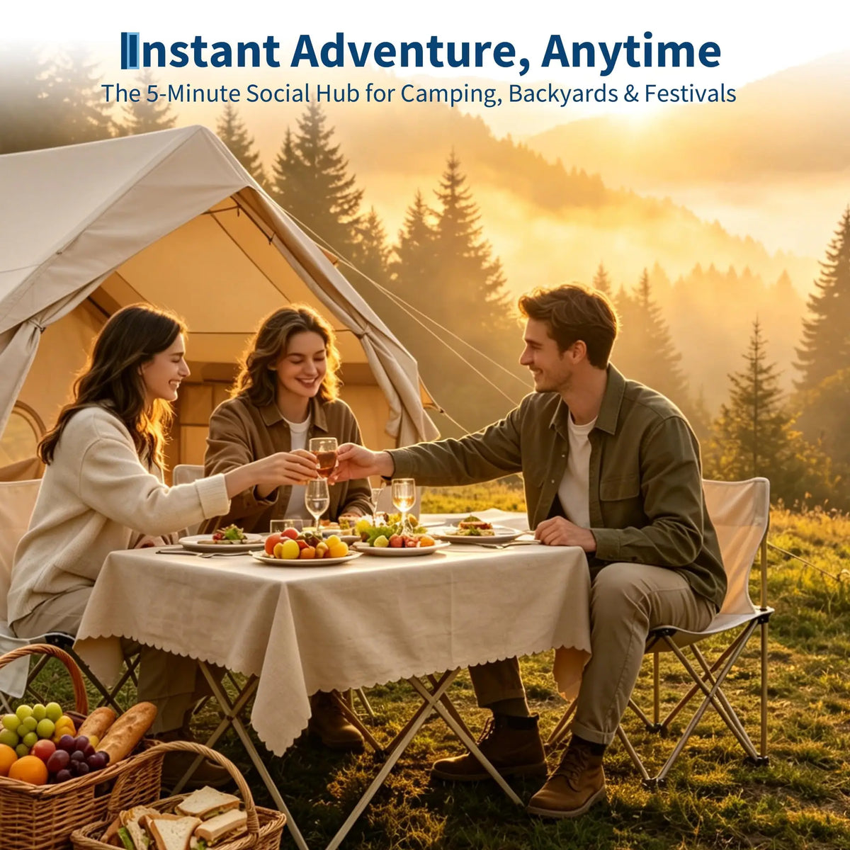 Inflatable Tent for Camping, Waterproof Air Glamping Tent with Skylight, Blow Up Tent with Stove Jack, Family Camping, Glamping & 4-Season Outdoor Use, 2-6 Person