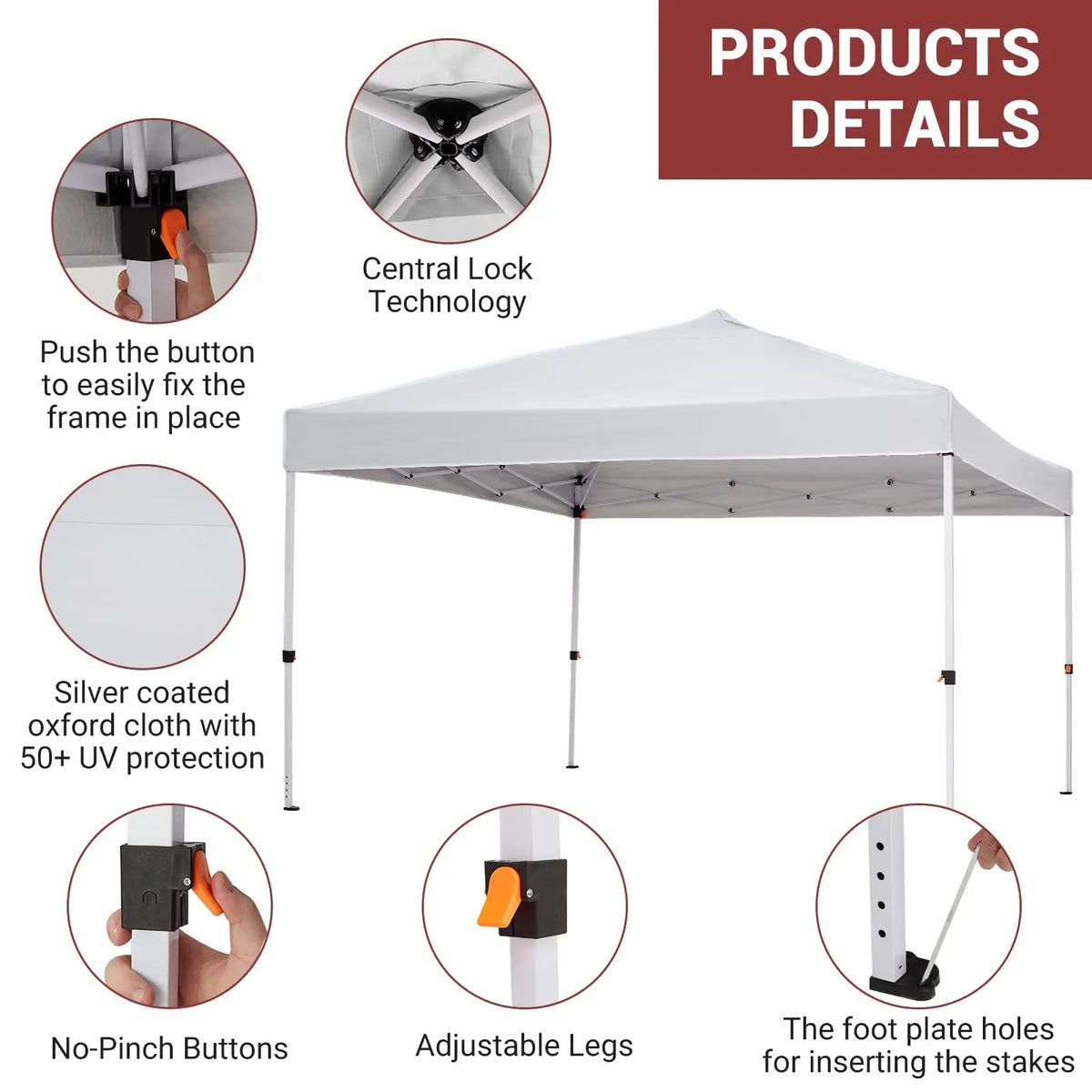 10x10FT Pop Up Canopy with Ten, Beach Tent with One Push Setup, Waterproof Outdoor Beach Canopy, Pop-Up Sun Shelter Canopy with Wheeled Bag for Parties, Beach, Outdoor, White