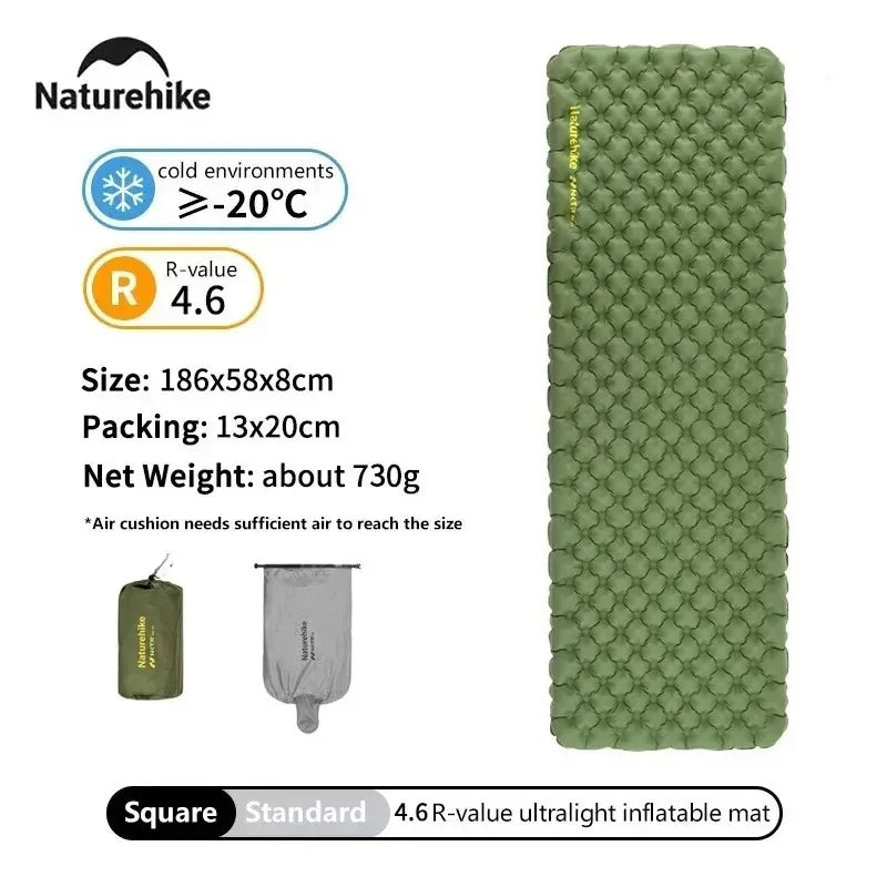 Naturehike Ultralight Sleeping Pad Insulated Inflatable Sleeping Pad R4.6 Inflatable Air Mat 4 Seasons Outdoor Camping Air Mattress