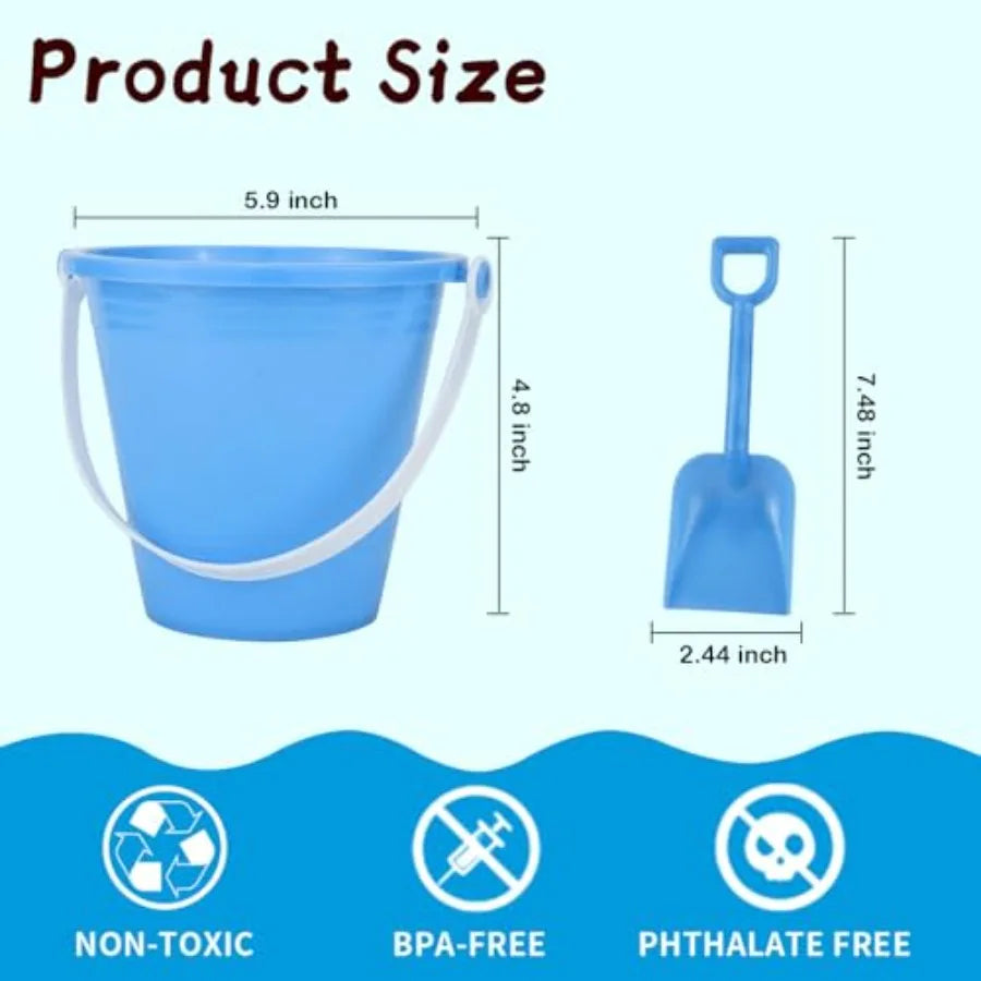 5'' Inch Sand Beach Buckets Pail with Shovels,Water Bucket for Beach Fun Great Summer Party Accessory(24 Bucket+24 Shovels)