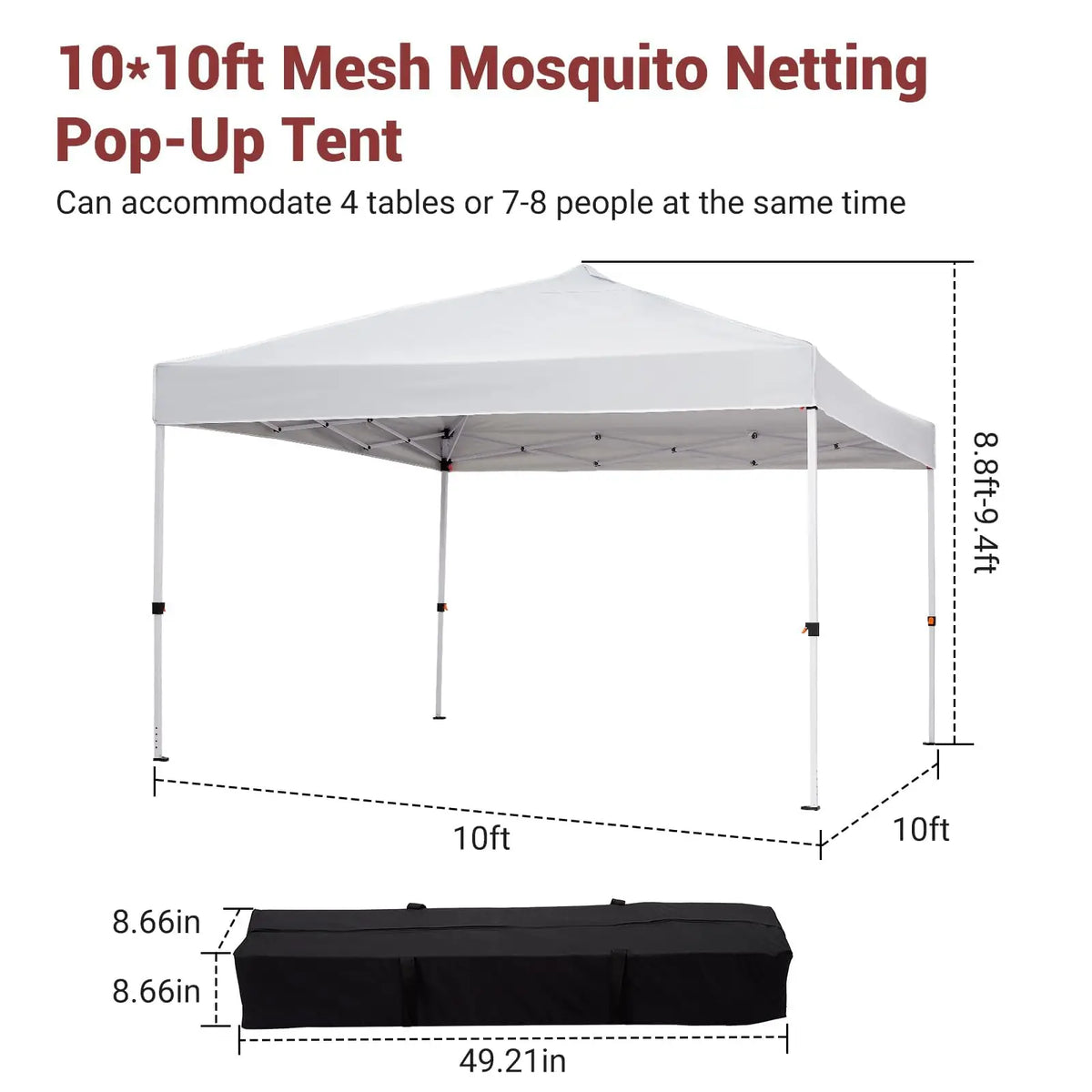 10x10FT Pop Up Canopy with Ten, Beach Tent with One Push Setup, Waterproof Outdoor Beach Canopy, Pop-Up Sun Shelter Canopy with Wheeled Bag for Parties, Beach, Outdoor, White