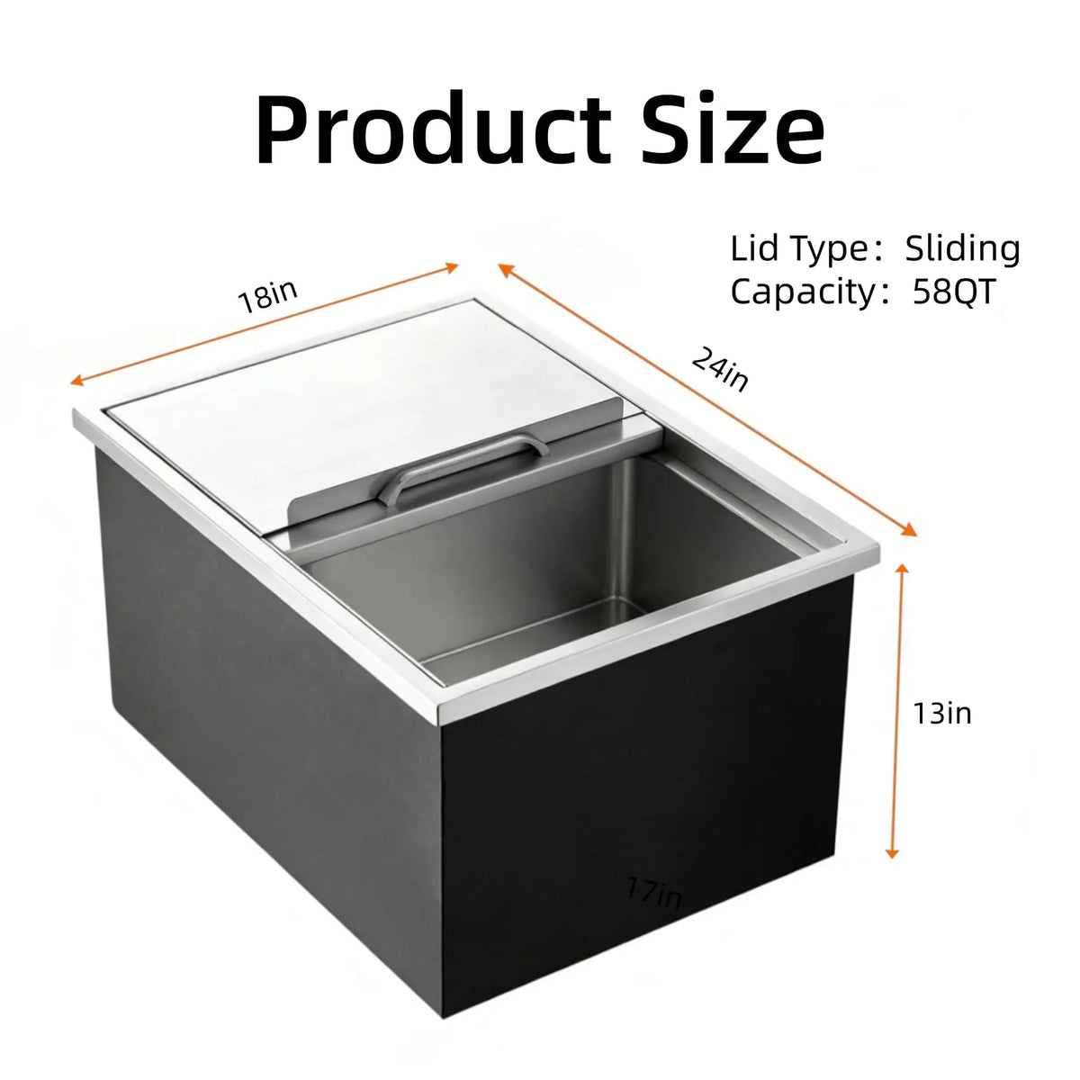 Drop-in Ice Chest, Large Capacity Stainless Ice Bin with Lid & Drain-Pipe Set, Commercial Grade Insulated Ice Bucket for Cold Wine Beer, Non-Electric 24H Cold Retention for Outdoor Kitchen&Bar