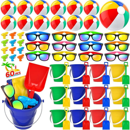 Pool Party Favors Beach Party Favors 60 PCS Pool Toys For Ages 38 Beach Balls Bulk Sand Bucket and Shovels Set Sunglasses Bulk